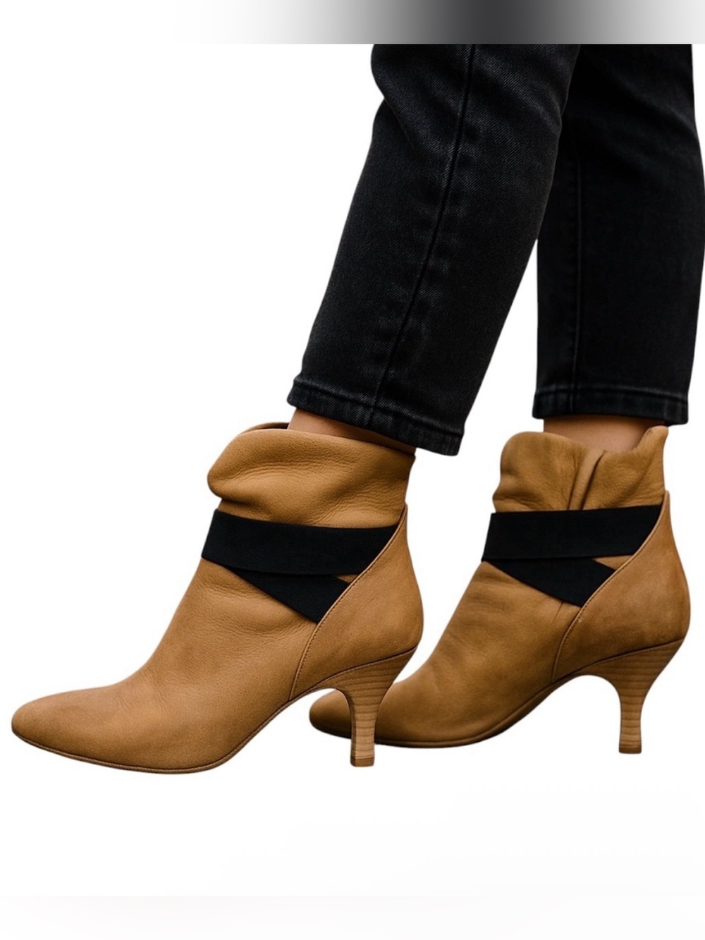 Latitude Femme Camel Leather Slouch Ankle Boots Size 7.5